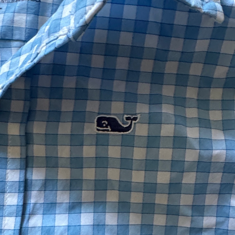 Vineyard Vines Kids Gingham Light Blue Whale Button-Down Shirt - Picture 3 of 5
